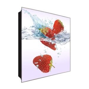  Schlüsselkasten 'DREI Erdbeeren' 30x30 Glas, inkl. Haken Schlüsselbrett Schlüssel-Box Design Aufbewahrung