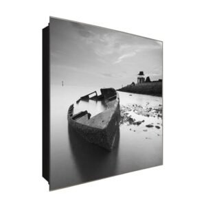  Schlüsselkasten 'Das Boot am Ufer' 30x30 Glas, inkl. Haken Schlüsselbrett Schlüssel-Box Design Aufbewahrung