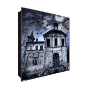  Schlüsselkasten 'Das Spukhaus ' 30x30 Glas, inkl. Haken Schlüsselbrett Schlüssel-Box Design Aufbewahrung