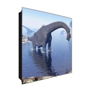  Schlüsselkasten 'Dino badet' 30x30 Glas, inkl. Haken Schlüsselbrett Schlüssel-Box Design Aufbewahrung