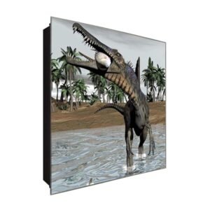  Schlüsselkasten 'Dino frisst Fisch ' 30x30 Glas, inkl. Haken Schlüsselbrett Schlüssel-Box Design Aufbewahrung