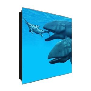  Schlüsselkasten 'Dino problematicus' 30x30 Glas, inkl. Haken Schlüsselbrett Schlüssel-Box Design Aufbewahrung