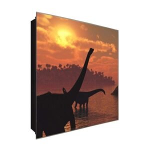  Schlüsselkasten 'Dinos am See' 30x30 Glas, inkl. Haken Schlüsselbrett Schlüssel-Box Design Aufbewahrung