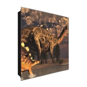  Schlüsselkasten 'Dinos am Wandern' 30x30 Glas, inkl. Haken Schlüsselbrett Schlüssel-Box Design Aufbewahrung