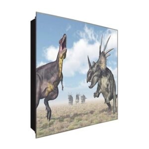  Schlüsselkasten 'Dinosaurier Extrem' 30x30 Glas, inkl. Haken Schlüsselbrett Schlüssel-Box Design Aufbewahrung