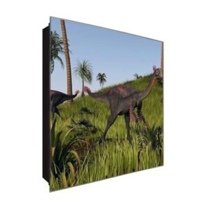  Schlüsselkasten 'Dinosaurier Lauf ' 30x30 Glas, inkl. Haken Schlüsselbrett Schlüssel-Box Design Aufbewahrung