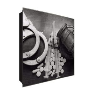  Schlüsselkasten 'Drogen Delikt' 30x30 Glas, inkl. Haken Schlüsselbrett Schlüssel-Box Design Aufbewahrung