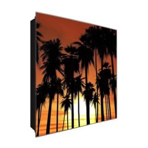  Schlüsselkasten 'Dunkle Palmen ' 30x30 Glas, inkl. Haken Schlüsselbrett Schlüssel-Box Design Aufbewahrung