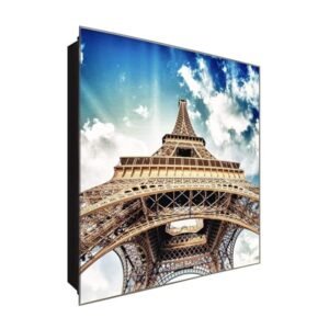  Schlüsselkasten 'Eiffel Tower' 30x30 Glas, inkl. Haken Schlüsselbrett Schlüssel-Box Design Aufbewahrung