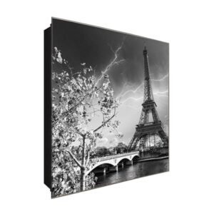  Schlüsselkasten 'Eiffelturm' 30x30 Glas, inkl. Haken Schlüsselbrett Schlüssel-Box Design Aufbewahrung