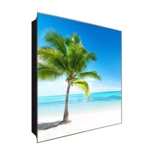  Schlüsselkasten 'Eine Palme am Meer' 30x30 Glas, inkl. Haken Schlüsselbrett Schlüssel-Box Design Aufbewahrung