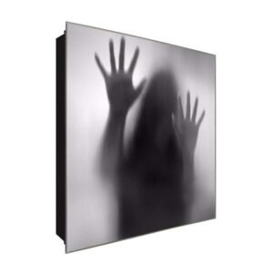  Schlüsselkasten 'Eingesperrte Frau' 30x30 Glas, inkl. Haken Schlüsselbrett Schlüssel-Box Design Aufbewahrung