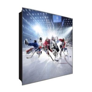  Schlüsselkasten 'Eishokey Kampf' 30x30 Glas, inkl. Haken Schlüsselbrett Schlüssel-Box Design Aufbewahrung