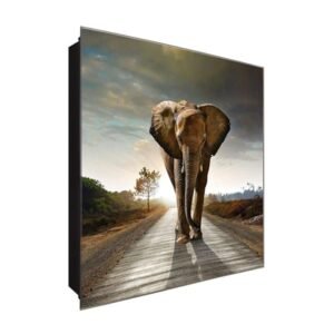  Schlüsselkasten 'Elefant auf dem Weg' 30x30 Glas, inkl. Haken Schlüsselbrett Schlüssel-Box Design Aufbewahrung