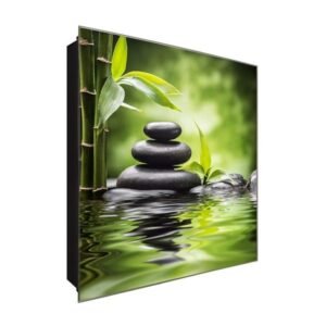  Schlüsselkasten 'Entspannungsoase' 30x30 Glas, inkl. Haken Schlüsselbrett Schlüssel-Box Design Aufbewahrung