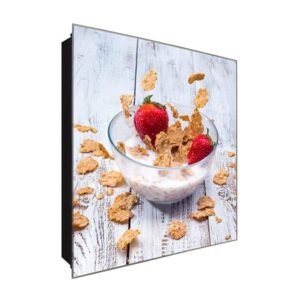  Schlüsselkasten 'Erdbeer Frühstück' 30x30 Glas, inkl. Haken Schlüsselbrett Schlüssel-Box Design Aufbewahrung