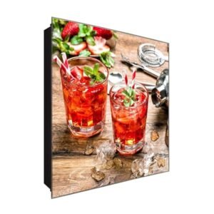  Schlüsselkasten 'Erdbeer Margarita' 30x30 Glas, inkl. Haken Schlüsselbrett Schlüssel-Box Design Aufbewahrung