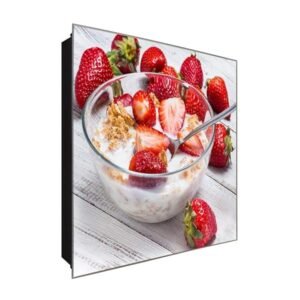  Schlüsselkasten 'Erdbeer Müsli' 30x30 Glas, inkl. Haken Schlüsselbrett Schlüssel-Box Design Aufbewahrung