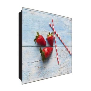  Schlüsselkasten 'Erdbeer Strohhalme' 30x30 Glas, inkl. Haken Schlüsselbrett Schlüssel-Box Design Aufbewahrung