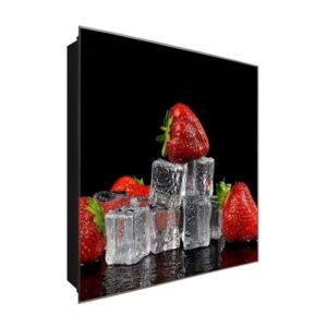  Schlüsselkasten 'Erdbeeren' 30x30 Glas, inkl. Haken Schlüsselbrett Schlüssel-Box Design Aufbewahrung