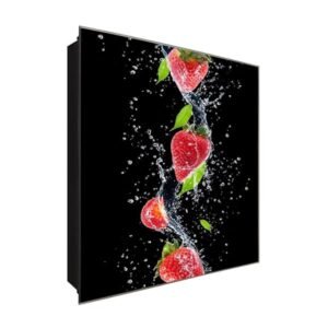  Schlüsselkasten 'Erdbeeren' 30x30 Glas, inkl. Haken Schlüsselbrett Schlüssel-Box Design Aufbewahrung