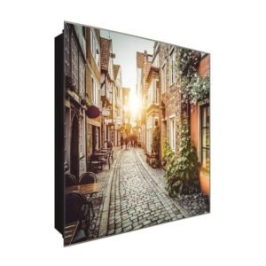  Schlüsselkasten 'Erleuchtete Gasse' 30x30 Glas, inkl. Haken Schlüsselbrett Schlüssel-Box Design Aufbewahrung