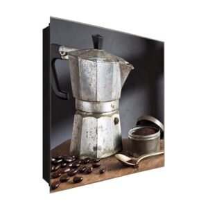 Schlüsselkasten 'Espressokanne ' 30x30 Glas, inkl. Haken Schlüsselbrett Schlüssel-Box Design Aufbewahrung