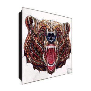  Schlüsselkasten 'Ethno Bär' 30x30 Glas, inkl. Haken Schlüsselbrett Schlüssel-Box Design Aufbewahrung
