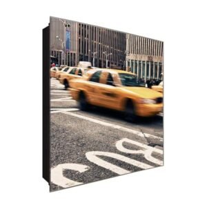  Schlüsselkasten 'Fahrende Taxis' 30x30 Glas, inkl. Haken Schlüsselbrett Schlüssel-Box Design Aufbewahrung