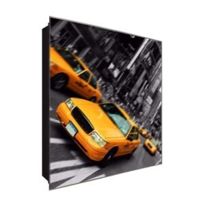  Schlüsselkasten 'Fahrendes Taxi' 30x30 Glas, inkl. Haken Schlüsselbrett Schlüssel-Box Design Aufbewahrung