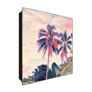  Schlüsselkasten 'Farbenfrohe Palme' 30x30 Glas, inkl. Haken Schlüsselbrett Schlüssel-Box Design Aufbewahrung