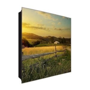  Schlüsselkasten 'Farm im Sonnenschein' 30x30 Glas, inkl. Haken Schlüsselbrett Schlüssel-Box Design Aufbewahrung