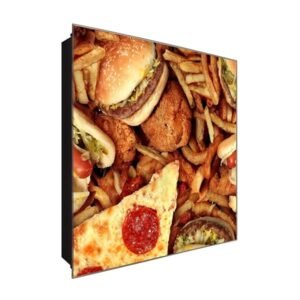  Schlüsselkasten 'Fast Food ' 30x30 Glas, inkl. Haken Schlüsselbrett Schlüssel-Box Design Aufbewahrung