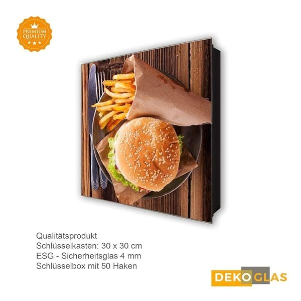 Schlüsselkasten 'Fast Food Fries' 30x30 Glas, inkl. Haken Schlüsselbrett Schlüssel-Box Design Aufbewahrung – Bild 5