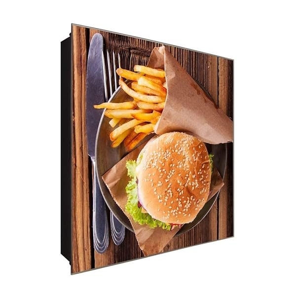Schlüsselkasten 'Fast Food Fries' 30x30 Glas, inkl. Haken Schlüsselbrett Schlüssel-Box Design Aufbewahrung