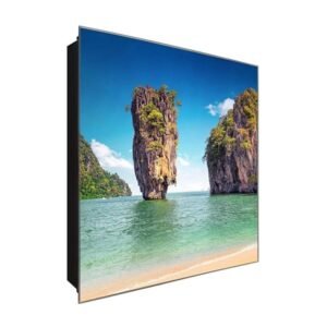  Schlüsselkasten 'Fels am Strand' 30x30 Glas, inkl. Haken Schlüsselbrett Schlüssel-Box Design Aufbewahrung