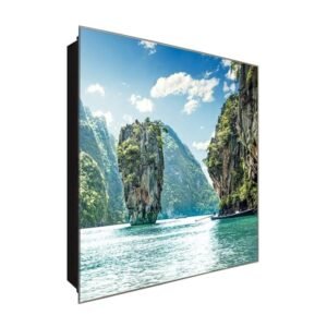  Schlüsselkasten 'Fels im Meer ' 30x30 Glas, inkl. Haken Schlüsselbrett Schlüssel-Box Design Aufbewahrung