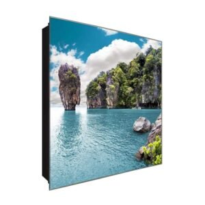  Schlüsselkasten 'Fels im Meer' 30x30 Glas, inkl. Haken Schlüsselbrett Schlüssel-Box Design Aufbewahrung