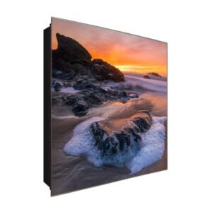  Schlüsselkasten 'Felsen im Wasser' 30x30 Glas, inkl. Haken Schlüsselbrett Schlüssel-Box Design Aufbewahrung