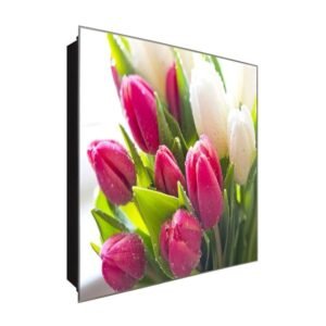  Schlüsselkasten 'Feuchte Tulpen' 30x30 Glas, inkl. Haken Schlüsselbrett Schlüssel-Box Design Aufbewahrung