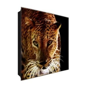  Schlüsselkasten 'Feuriger Leopard' 30x30 Glas, inkl. Haken Schlüsselbrett Schlüssel-Box Design Aufbewahrung