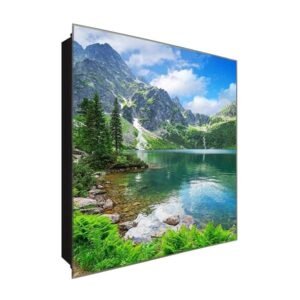  Schlüsselkasten 'Fichten am See' 30x30 Glas, inkl. Haken Schlüsselbrett Schlüssel-Box Design Aufbewahrung