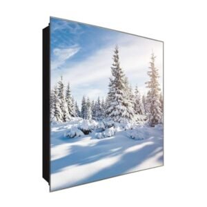  Schlüsselkasten 'Fichtenbäume' 30x30 Glas, inkl. Haken Schlüsselbrett Schlüssel-Box Design Aufbewahrung