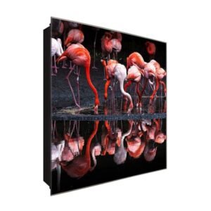  Schlüsselkasten 'Flamingo Power' 30x30 Glas, inkl. Haken Schlüsselbrett Schlüssel-Box Design Aufbewahrung