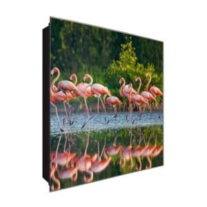  Schlüsselkasten 'Flamingo Tanz' 30x30 Glas, inkl. Haken Schlüsselbrett Schlüssel-Box Design Aufbewahrung