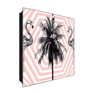  Schlüsselkasten 'Flamingos und Palmen' 30x30 Glas, inkl. Haken Schlüsselbrett Schlüssel-Box Design Aufbewahrung