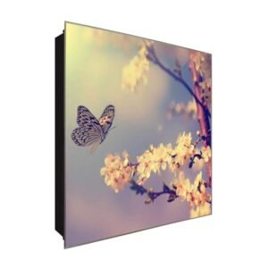  Schlüsselkasten 'Flieg Schmetterling' 30x30 Glas, inkl. Haken Schlüsselbrett Schlüssel-Box Design Aufbewahrung