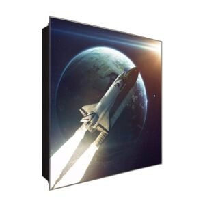  Schlüsselkasten 'Fliegende Rakete' 30x30 Glas, inkl. Haken Schlüsselbrett Schlüssel-Box Design Aufbewahrung