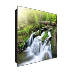  Schlüsselkasten 'Fließender Bach' 30x30 Glas, inkl. Haken Schlüsselbrett Schlüssel-Box Design Aufbewahrung