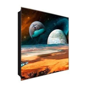  Schlüsselkasten 'Fligender Planet' 30x30 Glas, inkl. Haken Schlüsselbrett Schlüssel-Box Design Aufbewahrung